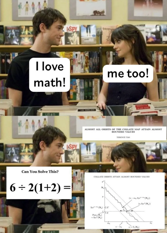 A variation on the "I love video games" meme but with math; guy likes basic arithmatic, girl likes calculous