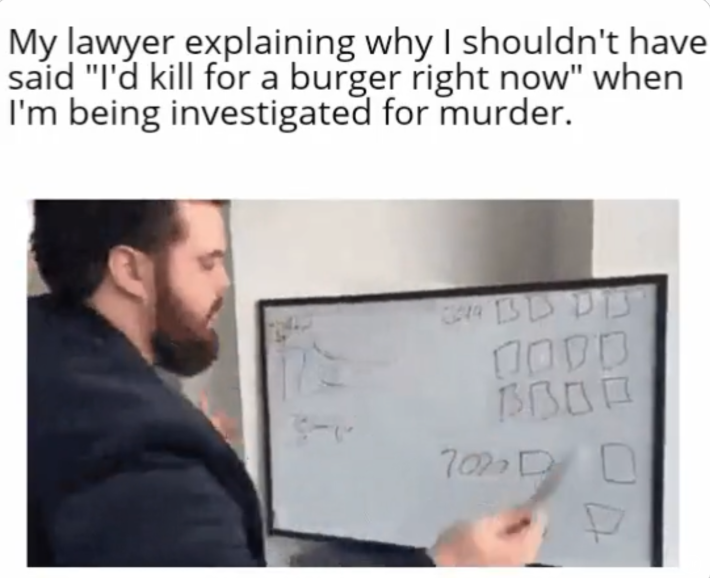 Reddit example of Overexplaining meme about "killing for a burger"