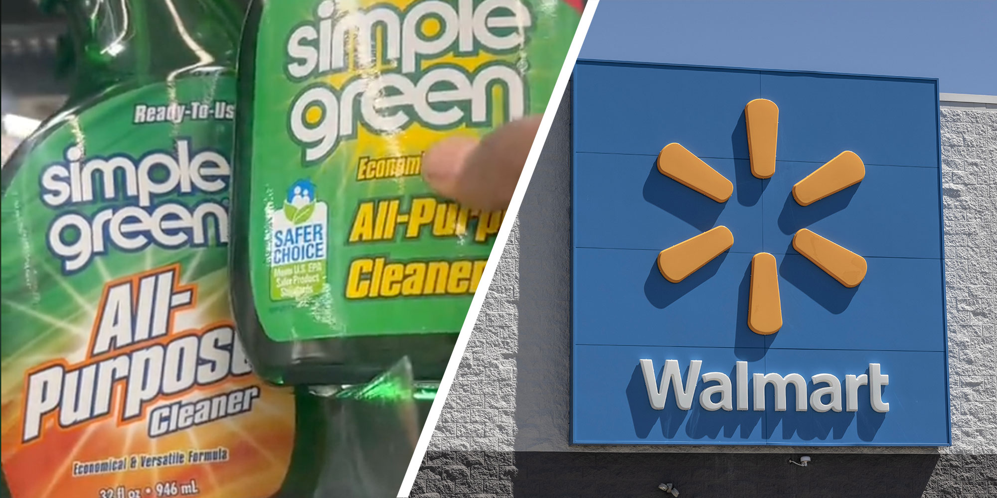 Two panel design with Simple Green bottles next to each other in one, and a Walmart sign on panel 2.