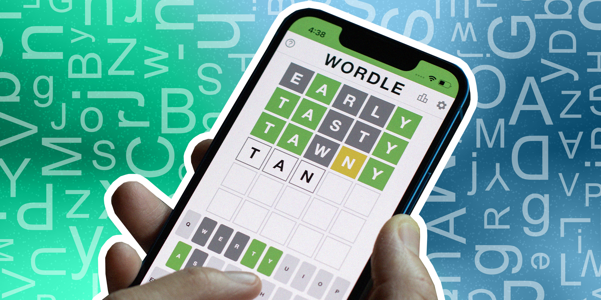 Hand holding up phone with Wordle App on Display