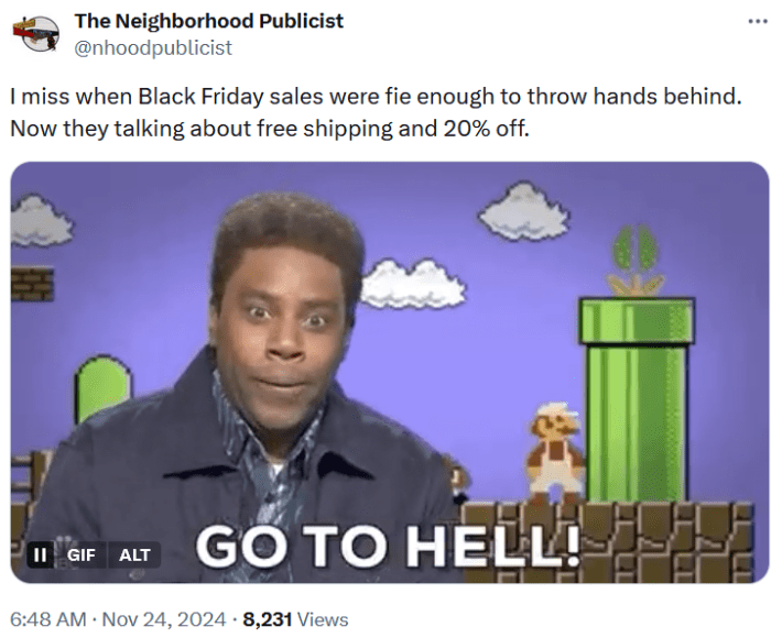 Black Friday meme with a gif of Keenan Thompson saying "go to hell."