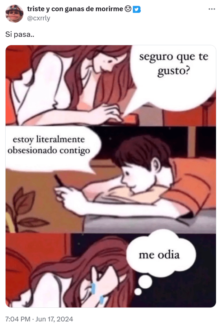 Boy and girl texting meme in Spanish.