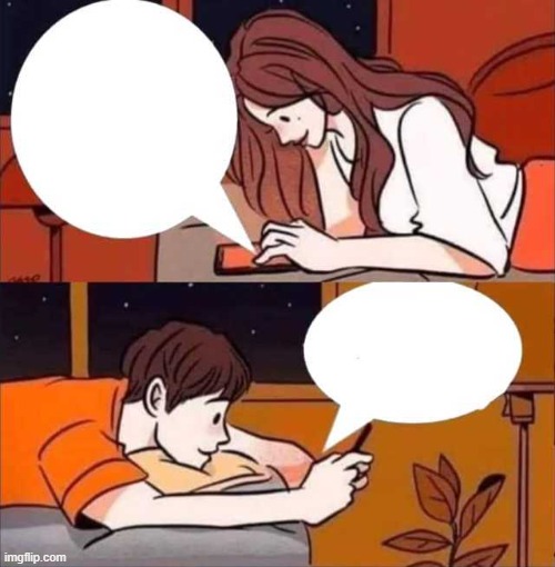 Meme template for boy and girl texting.