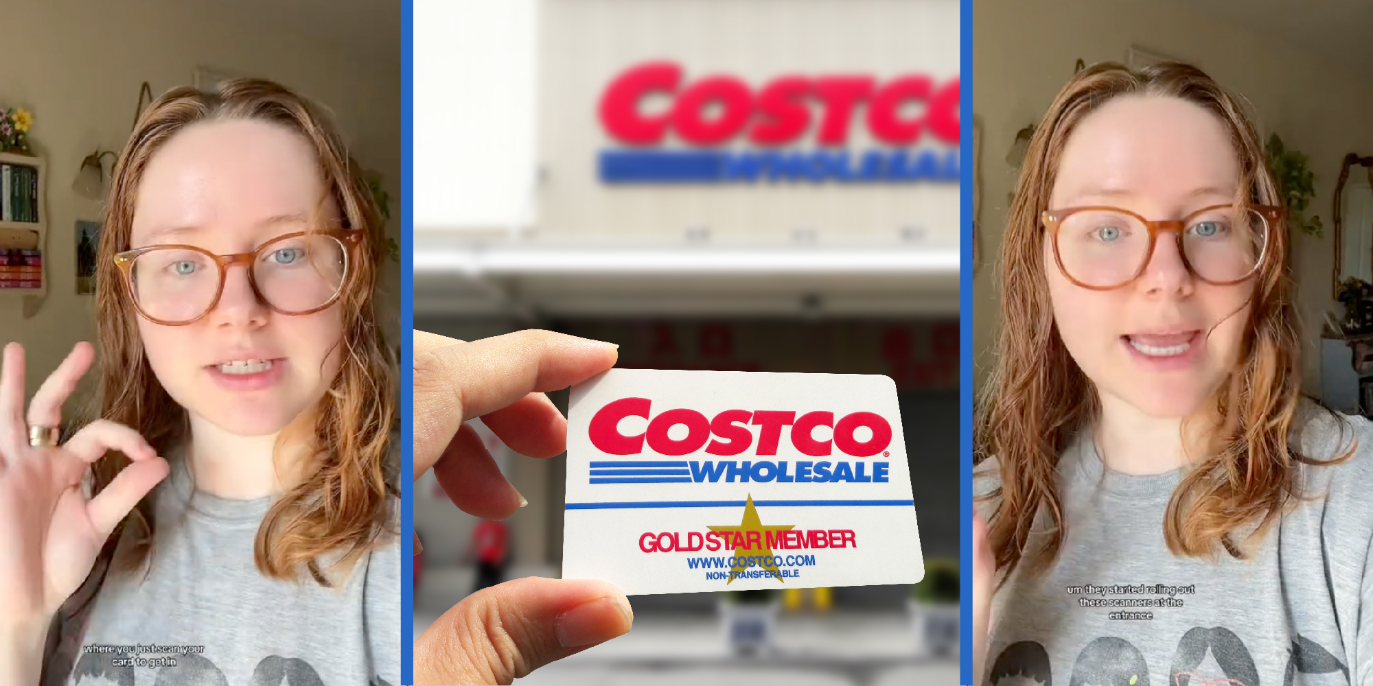 3 panel image of woman talking about Costco.