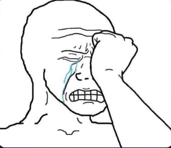 crying wojak meme holding his fist against his face as tears stream down his face
