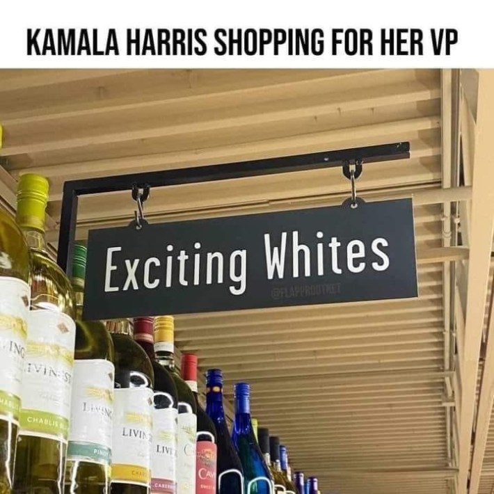 Photo of a selection of wines with the caption "Kamala Harris shopping for her VP."