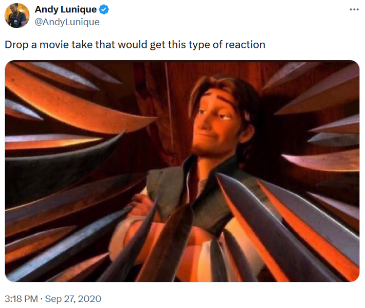 Flynn Rider Unpopular Opinion meme about movies.