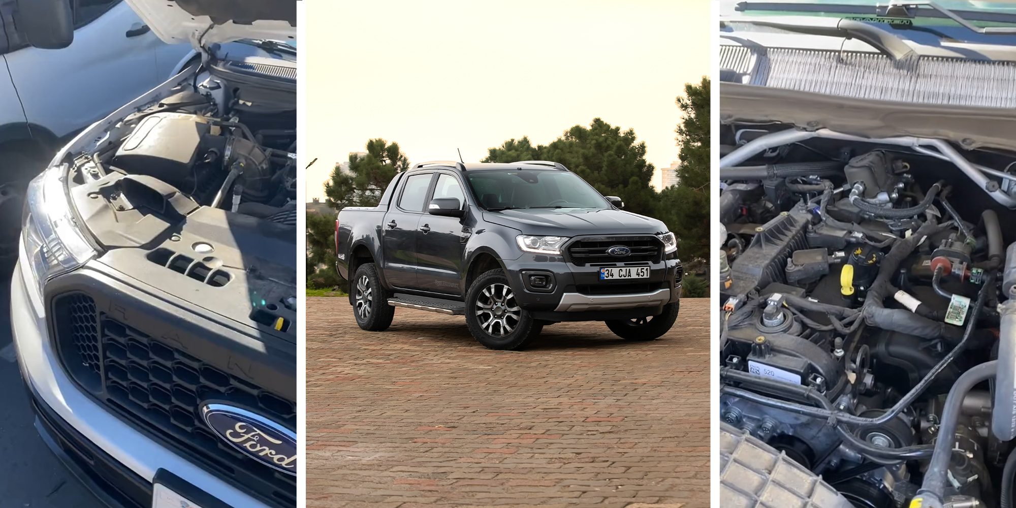 Ford Ranger Engine Bay(l) Ford Ranger 2023(c) Ford Ranger Engine