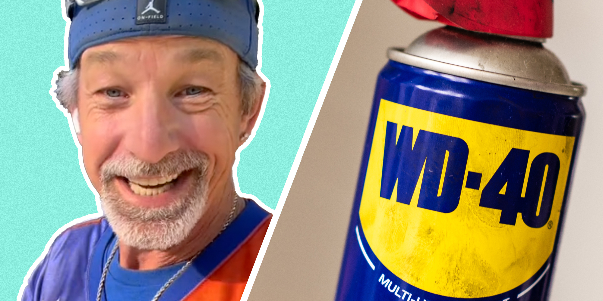 Man talking(l), Wd-40(r)