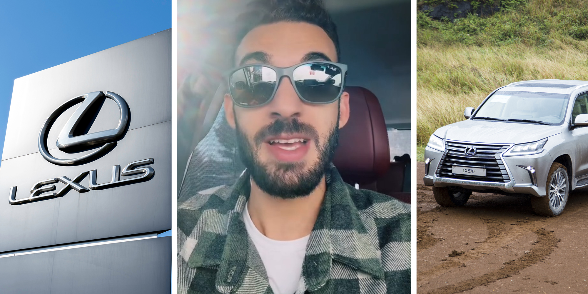 Lexus Dealership Sign(l) Man shares his Lexus Experience(c) Lexus LX 570(r)