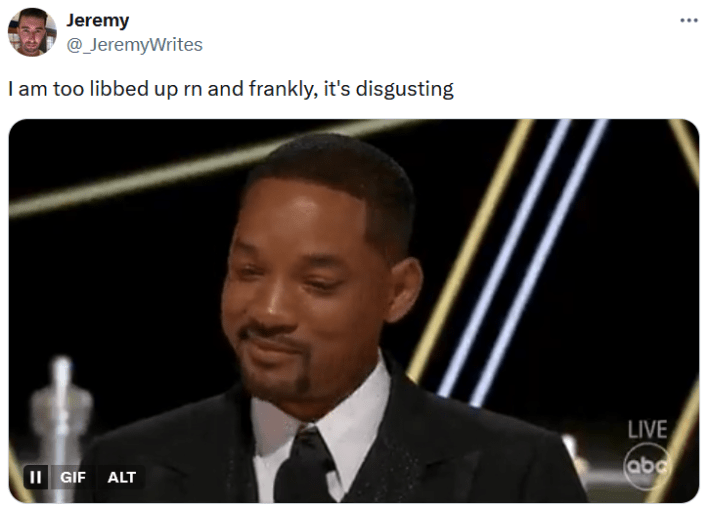 Libbed Up Libbing Out meme with a Will Smith shaking his head gif.