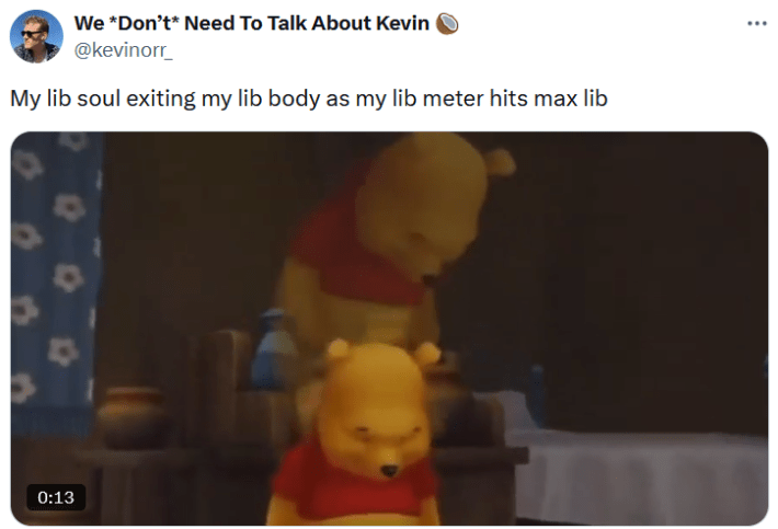 Libbed Up Libbing Out meme with a clip of Winnie the Pooh's soul leaving his body.