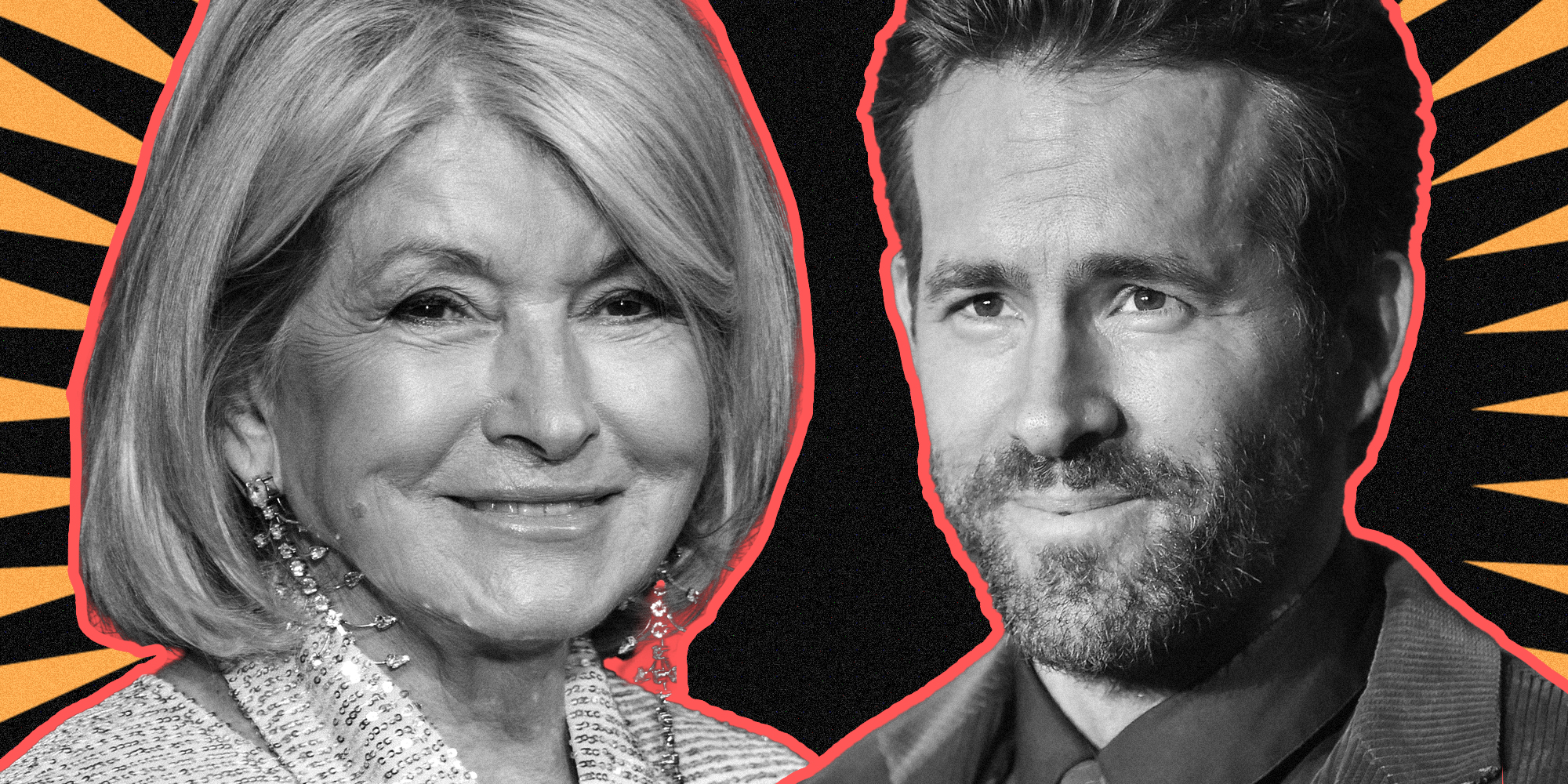 Martha Stewart and Ryan Reynolds over abstract background
