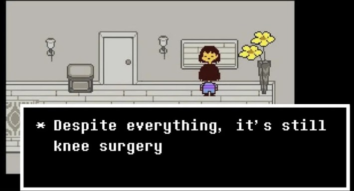 Knee surgery meme in video game