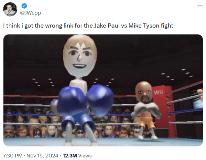 Jake Paul fight meme with a screenshot from Wii Boxing.
