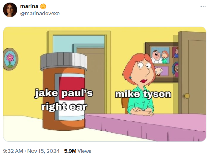 Jake Paul fight meme in the Lois Griffin looking at a pill bottle format.