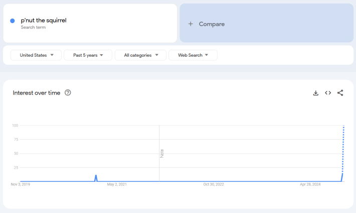 Google Trends report for the term "P'Nut The Squirrel."
