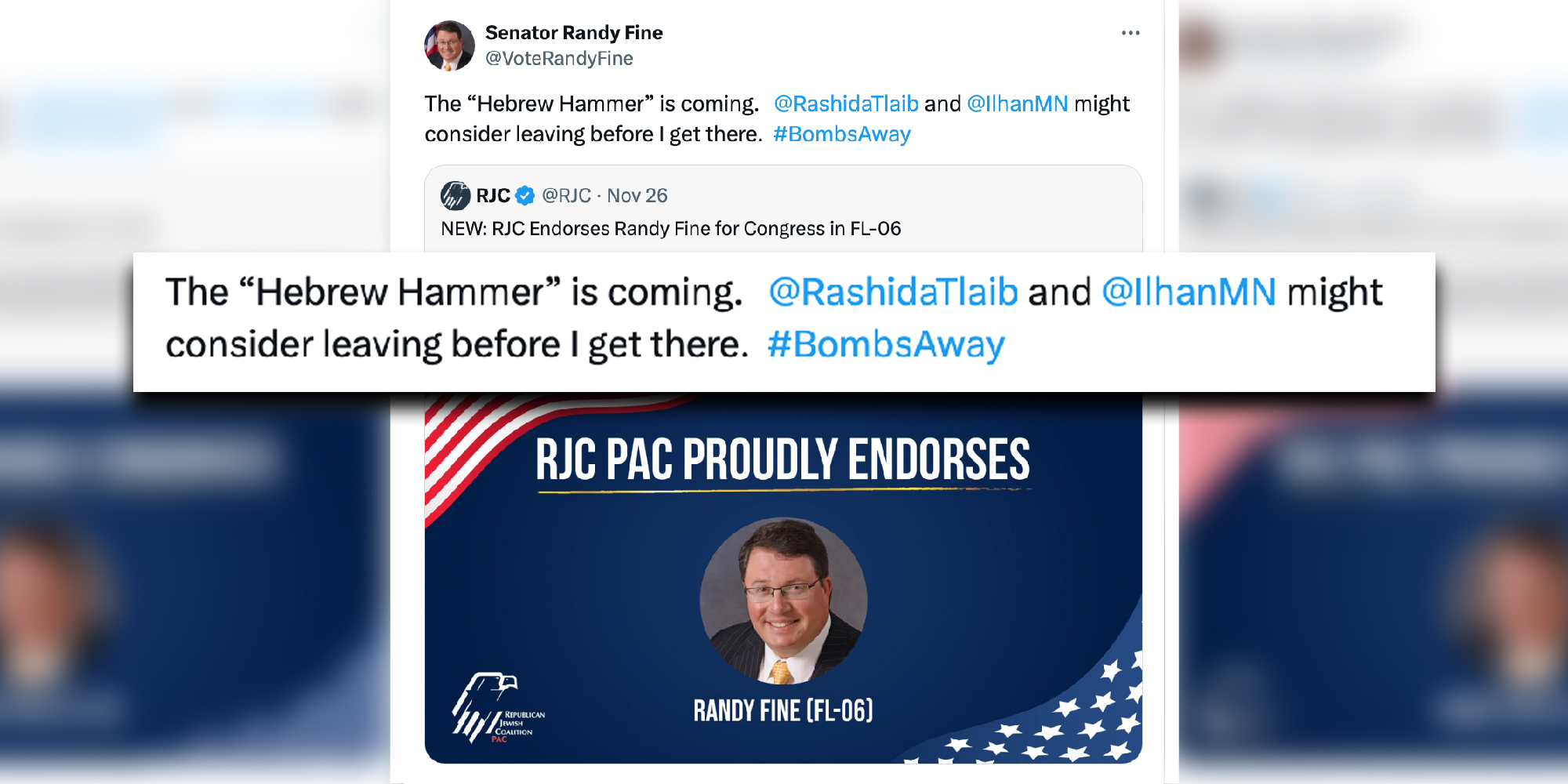 A screengrab of a tweet from Senator Randy Fine.