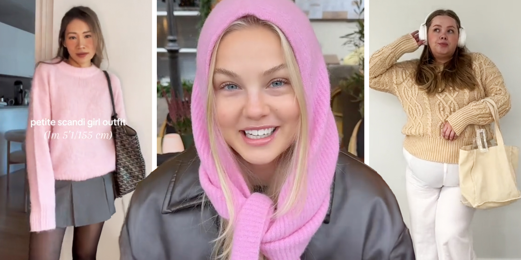 Three split of women in different outfits