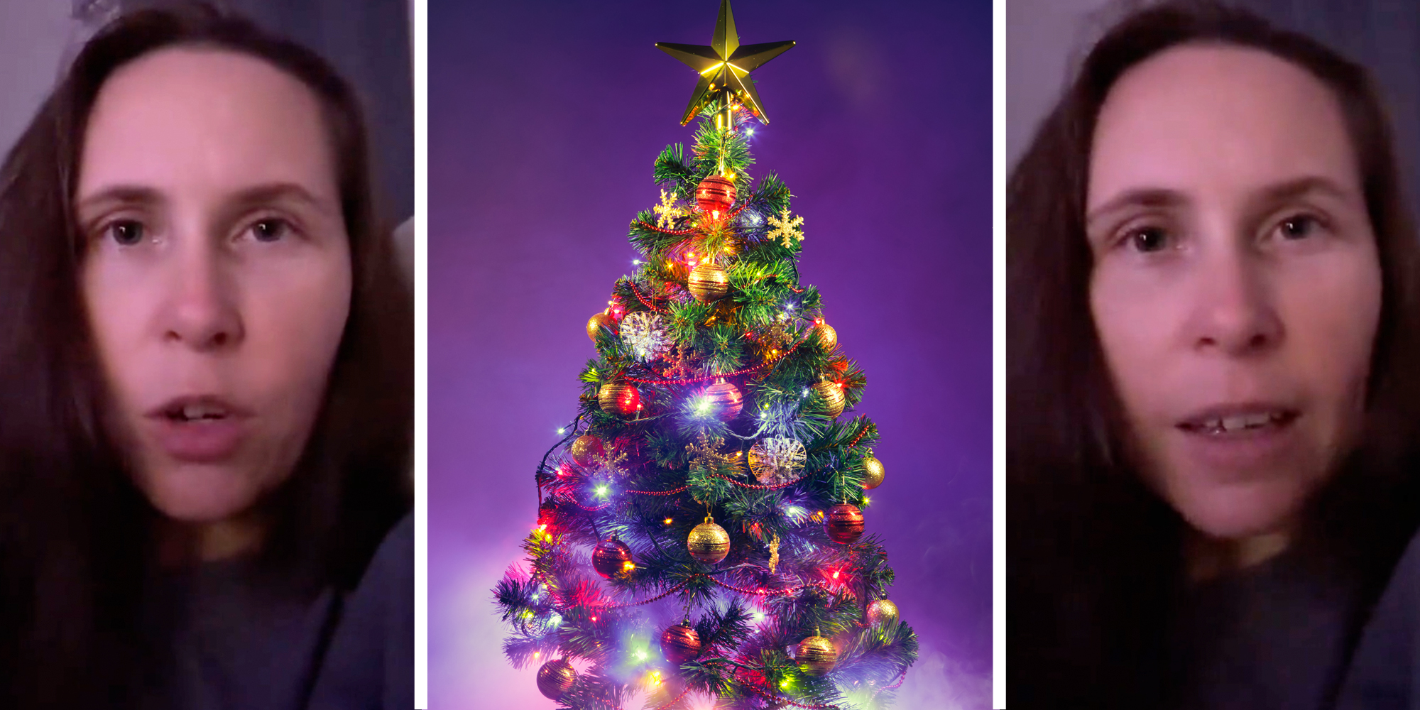 Woman talking(l+r), Christmas tree(c)