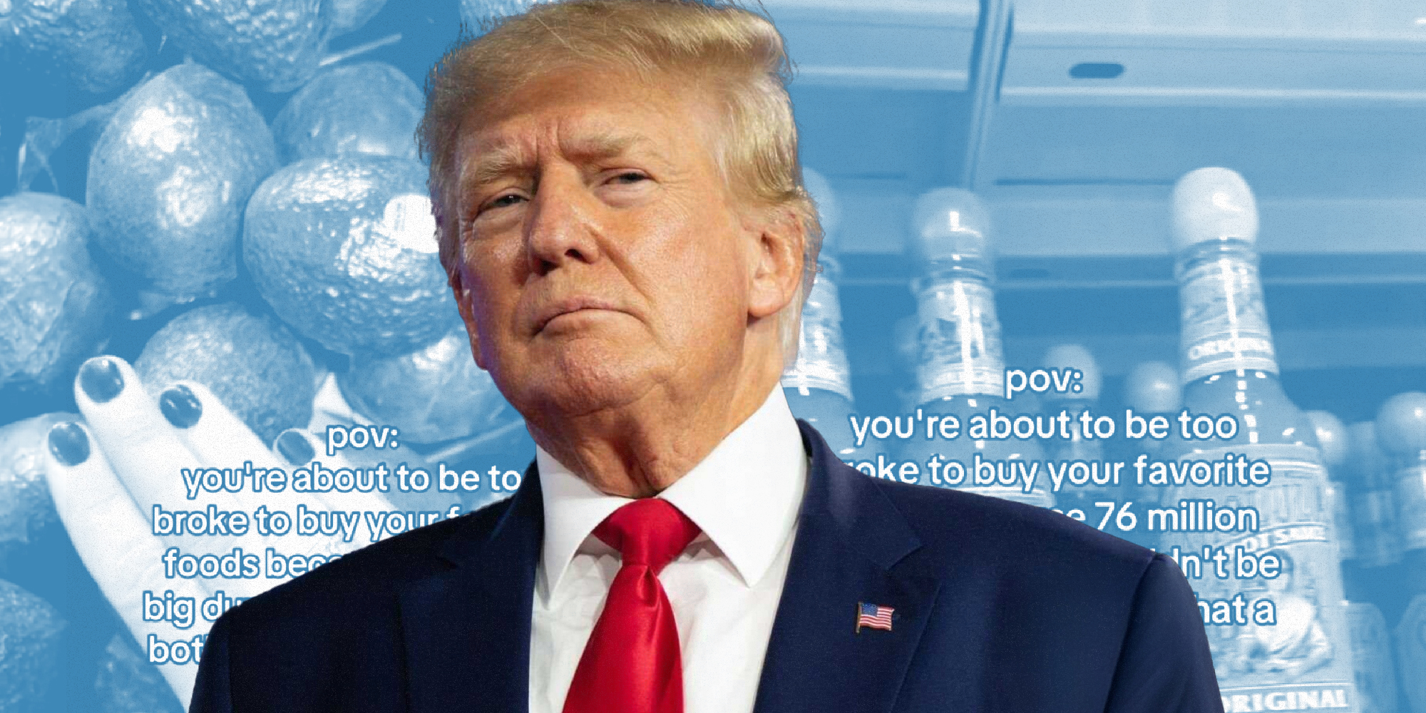 Donald Trump in front of screen shots from TikTok