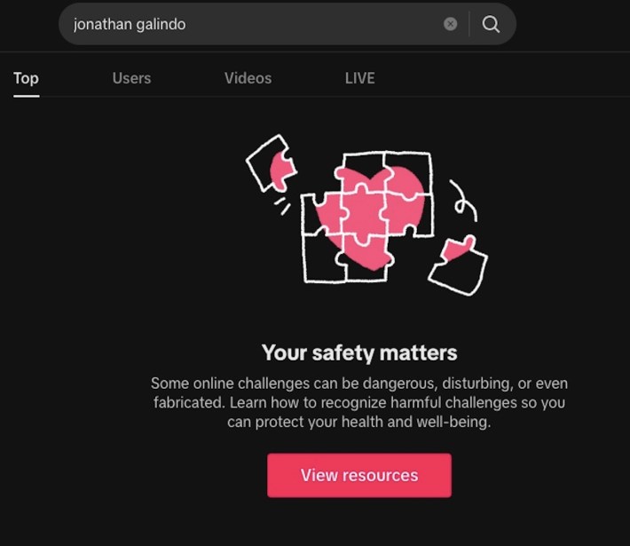 TikTok search for Jonathan Galindo.