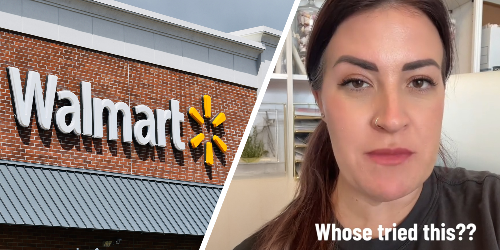 Walmart Store Sign(l) Woman sharing information about Cyprus Rotundas Oil(r)