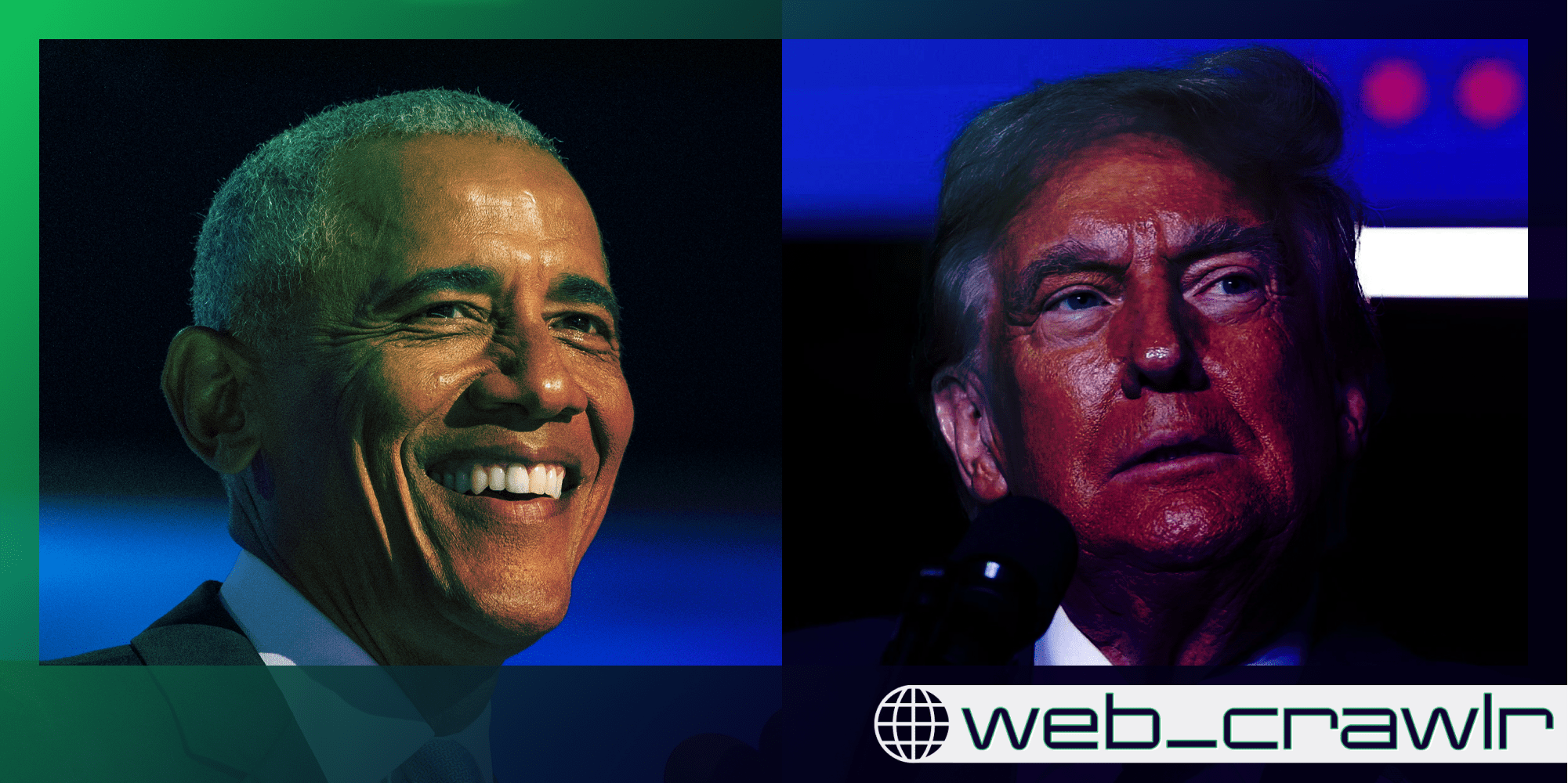 Barack Obama and Donald Trump. The Daily Dot newsletter web_crawlr logo is in the bottom right corner.