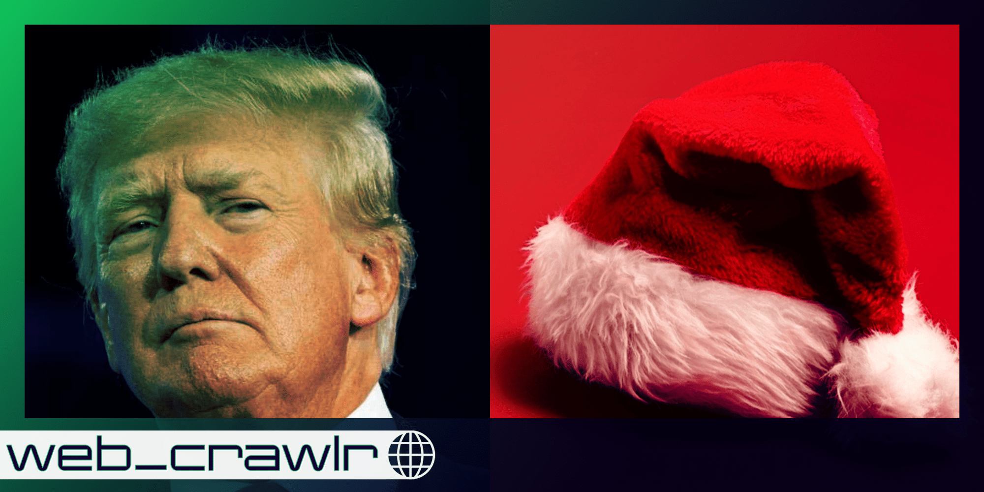 Donald Trump and a Santa hat. The Daily Dot newsletter web_crawlr logo is in the bottom left corner.