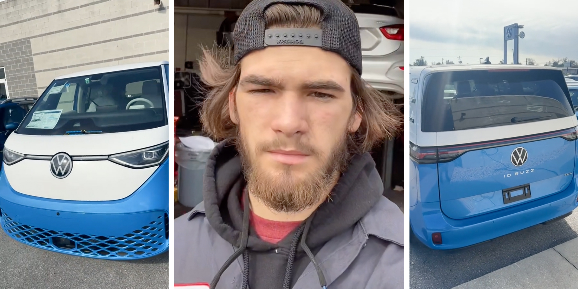 Front of VW bus(l), Man talking(c), Back of ID BUZZ(R)