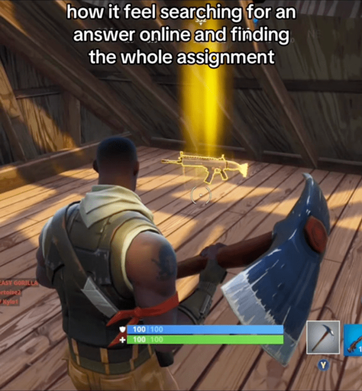 Gold Scar meme with text overlay that reads, "how it feels searching for an answer online and finding the whole assignment."