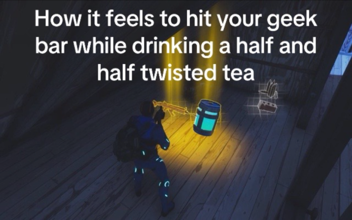 Gold Scar meme with text overlay that reads, "How it feels to hit your geek bar while drinking a half and half twisted tea."
