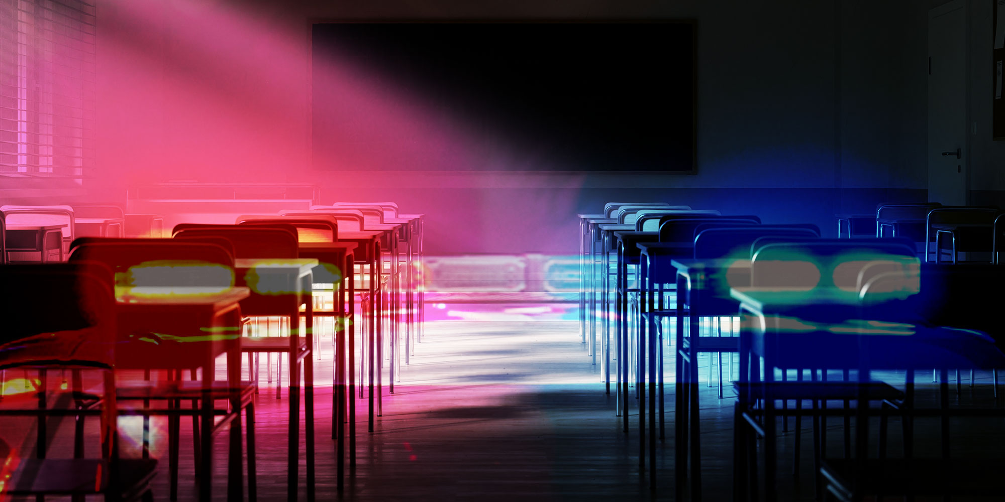 design of a classroom with an overlay police car siren