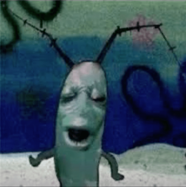a photo of the original cursed plankton meme template