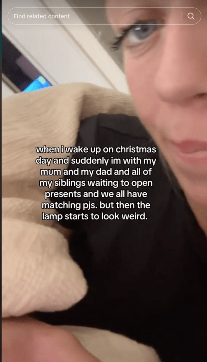 A lamp looked weird video where a woman misses christmas with her whole family