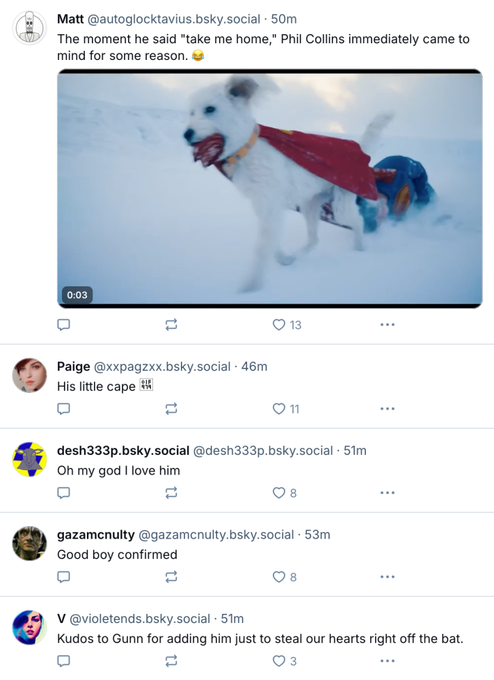 BlueSky reactions to Krypto in Superman