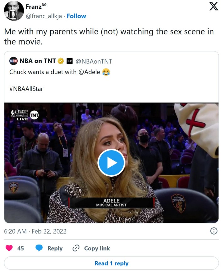 "Me with my parents while (not) watching the sex scene in the movie" adele nba meme