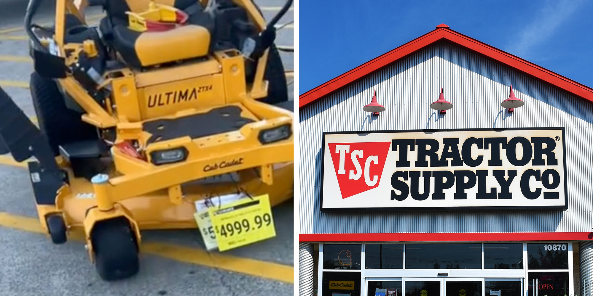 Two panel design with a tractor in one, next to an image of a tractor Supply Co store