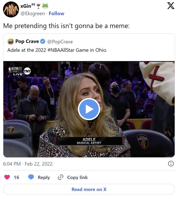 "me pretending this isn't going to be a meme" adele nba meme
