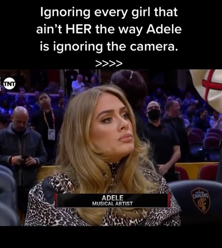 "ignoring every girl that ain't her the way adele is ignoring the camera" nba meme