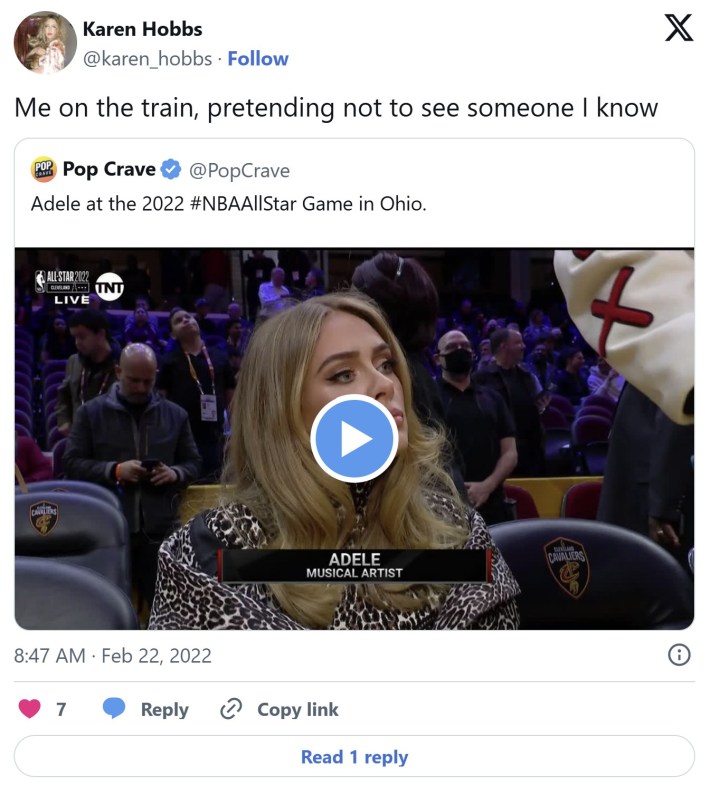 "me on the train pretending not to see someone i know" adele nba meme