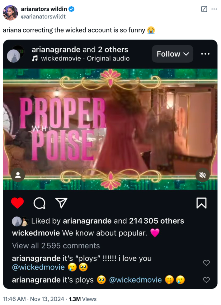 ariana grande reply to wicked account