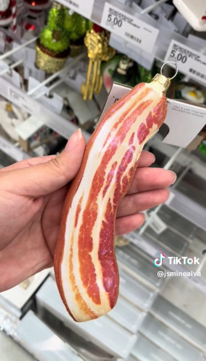 Bacon-covered pickle ornament