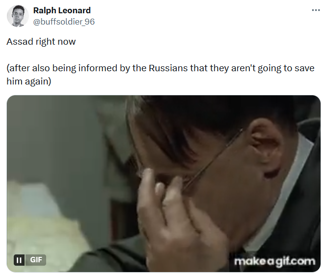 Bashar al-Assad meme with a gif from "Der Untergang."