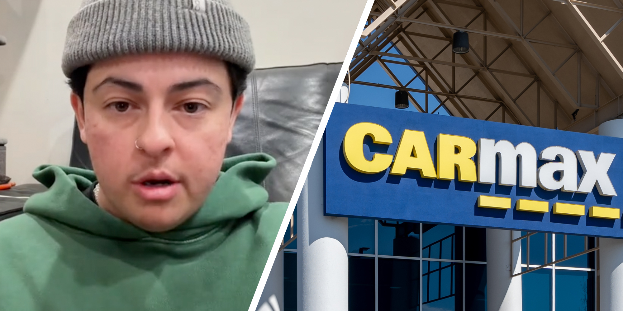Man talking(l), Carmax(r)