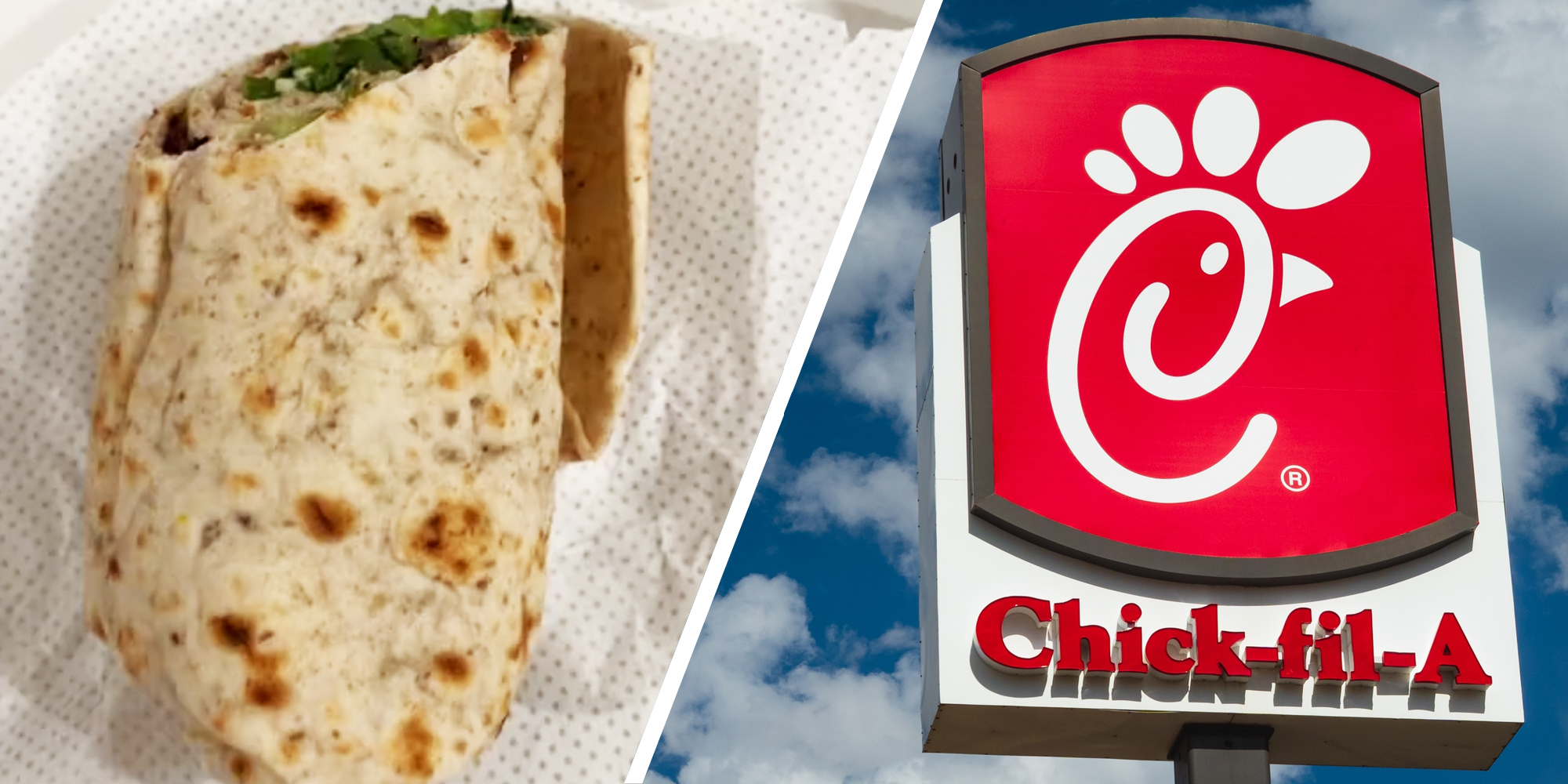 Chicken Wrap(l), Chick-fil-a sign(r)