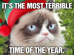 Grumpy Cat Christmas meme, text reads, "It's the most terrible time of the year."