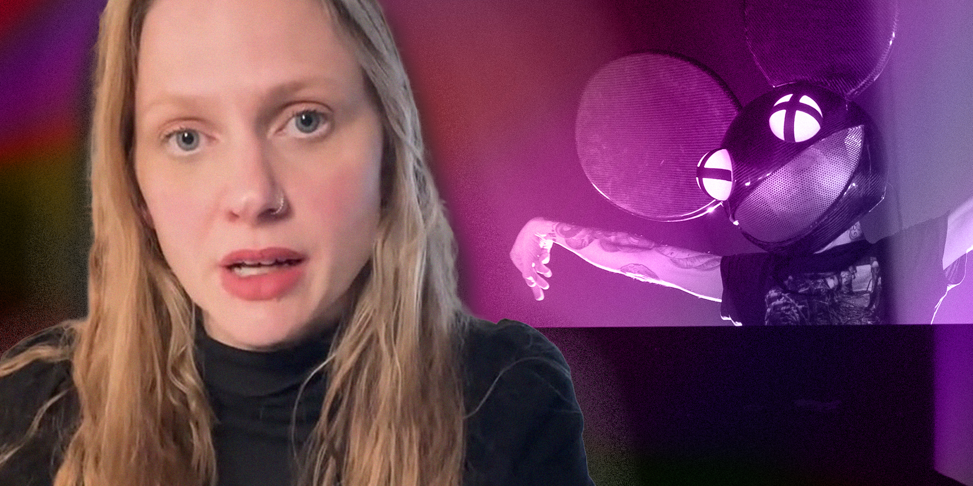 Woman on left sharing that Deadmau5 on right stole her voice