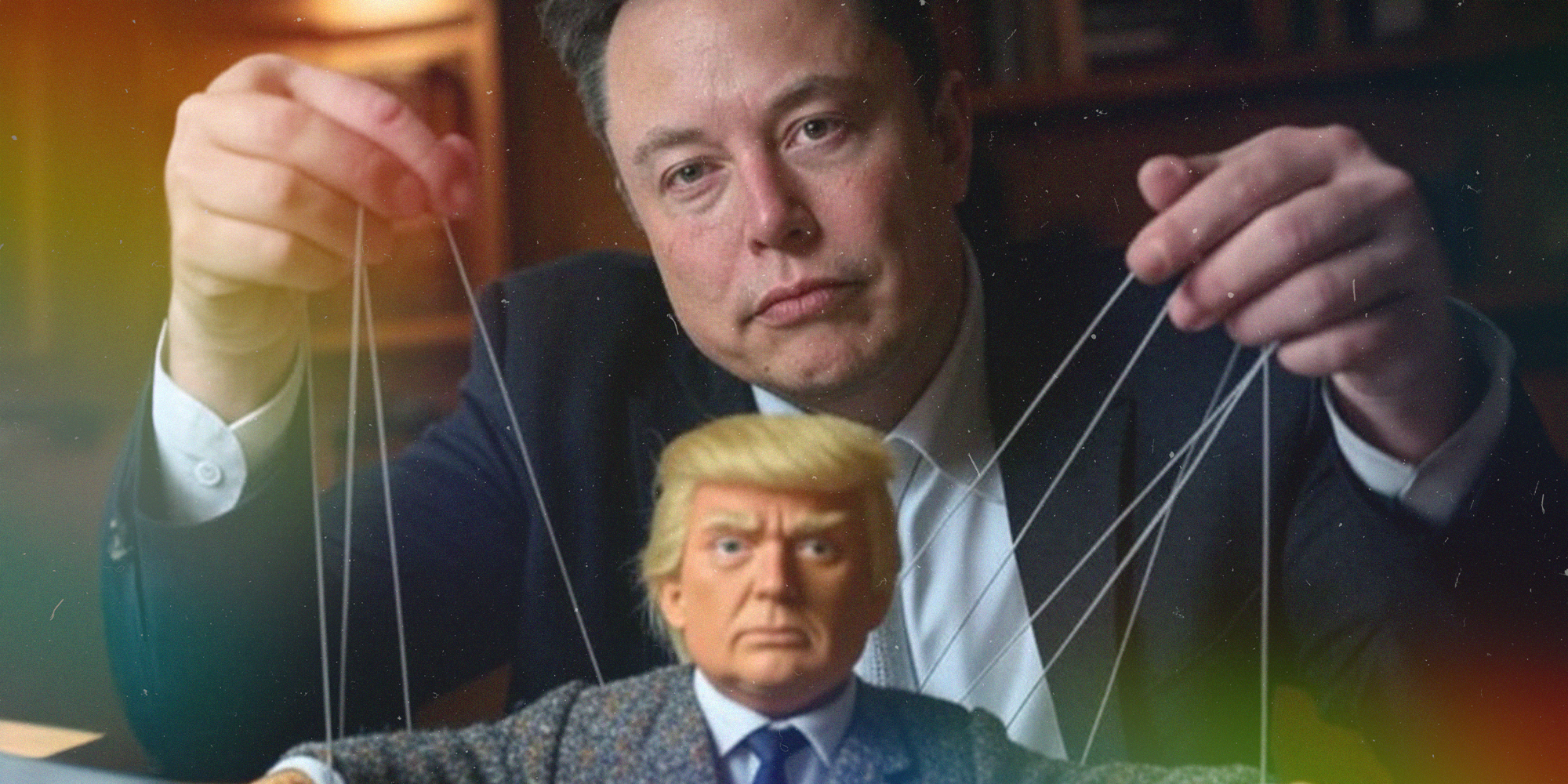 Elon musk puppeteering Trump doll