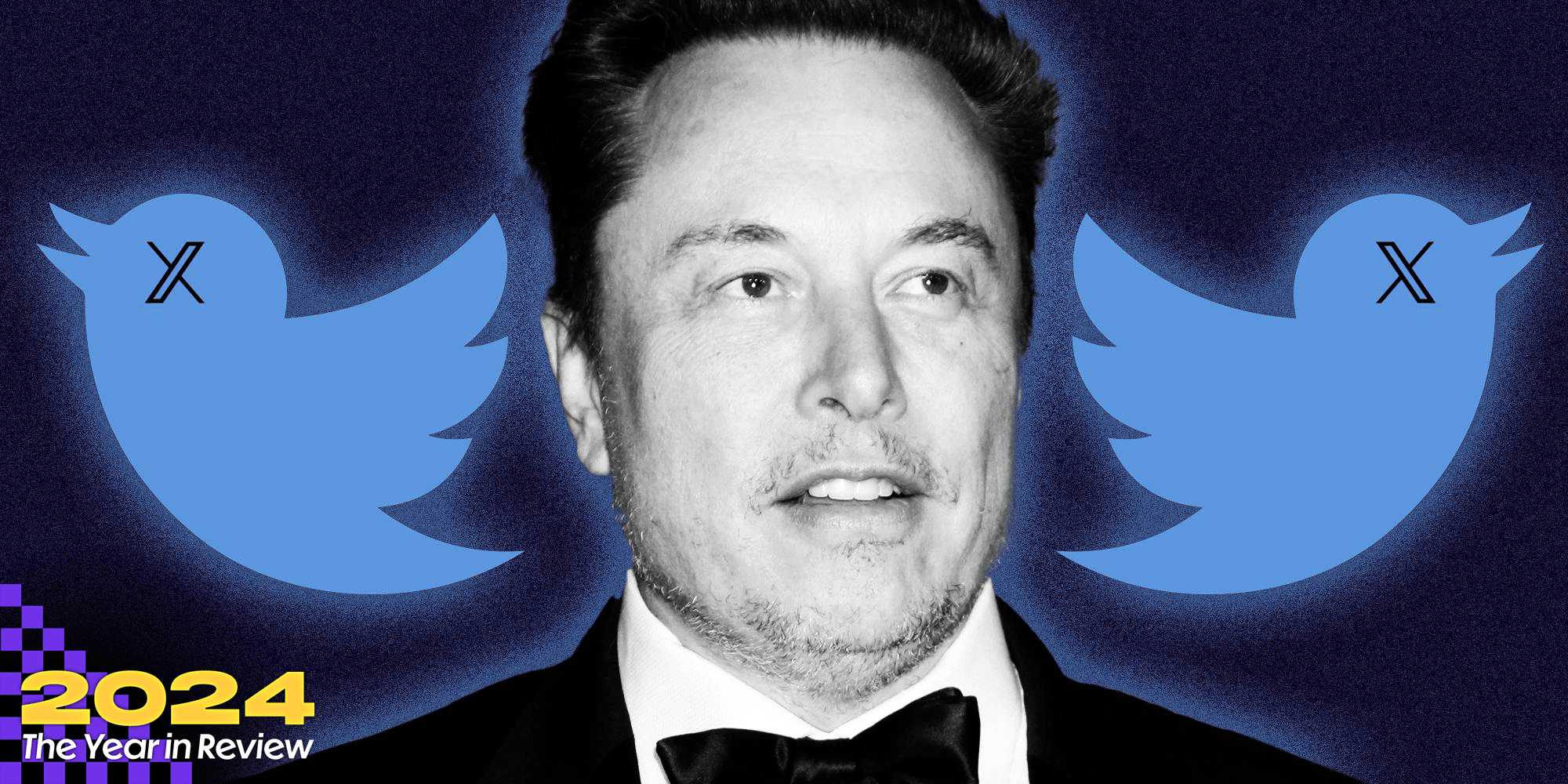 Elon Musk with twitter bird with x eyes